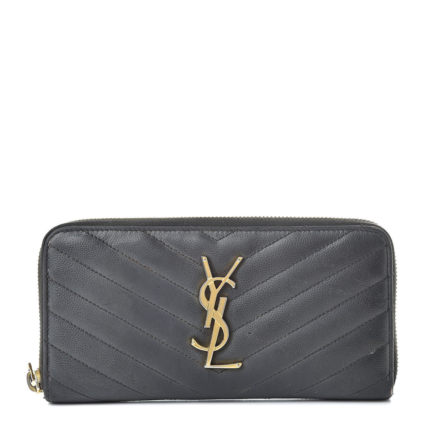 Grain De Poudre Matelasse Chevron Monogram Zip Around Wallet Grey