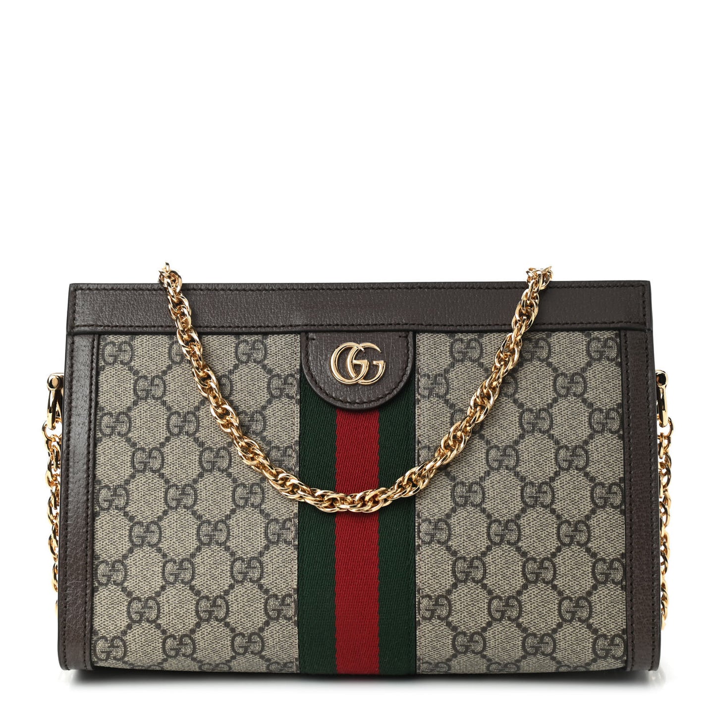GG Supreme Monogram Web Small Ophidia Chain Shoulder Bag Brown