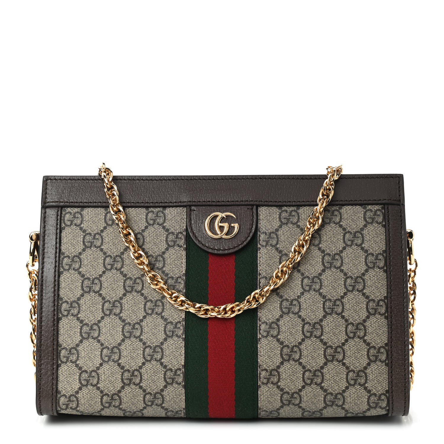 Gucci GG Supreme Monogram Web Small Ophidia Chain Shoulder Bag Brown 1 of 9
