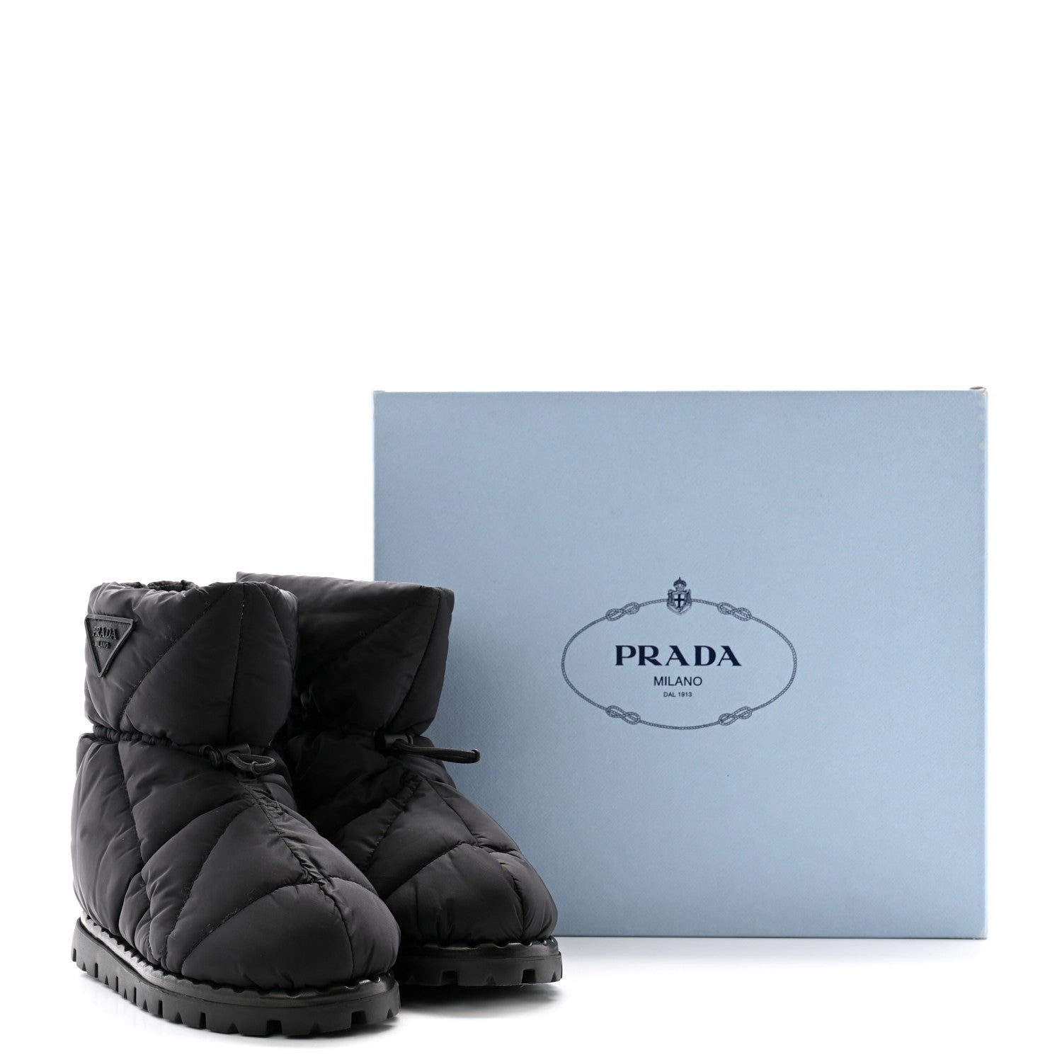 Prada Re-Nylon Piuma Triangle Logo Padded Drawcord 20mm Snow Boots 35 Black 8 of 8
