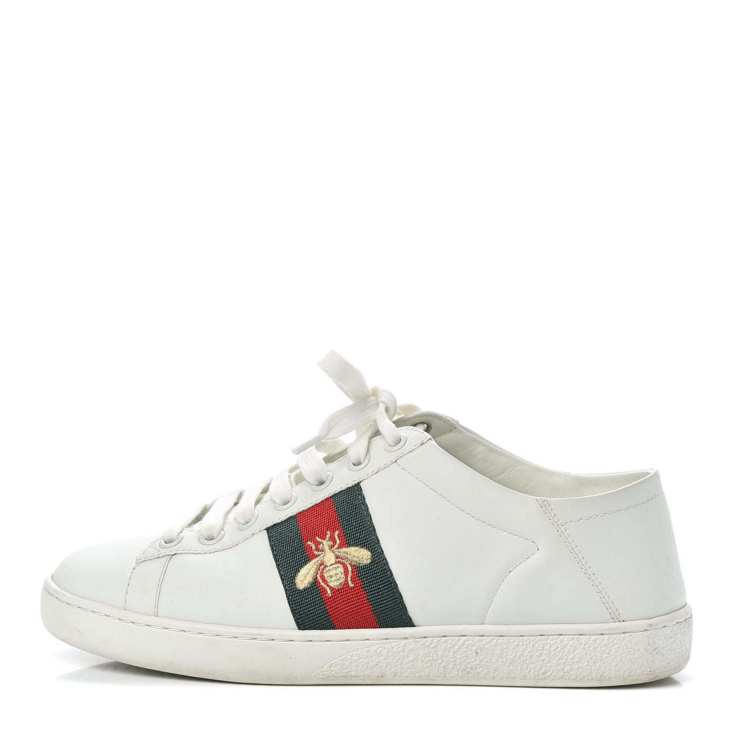 Calfskin Web Bee Embroidered Womens Ace Sneakers 37 White Green