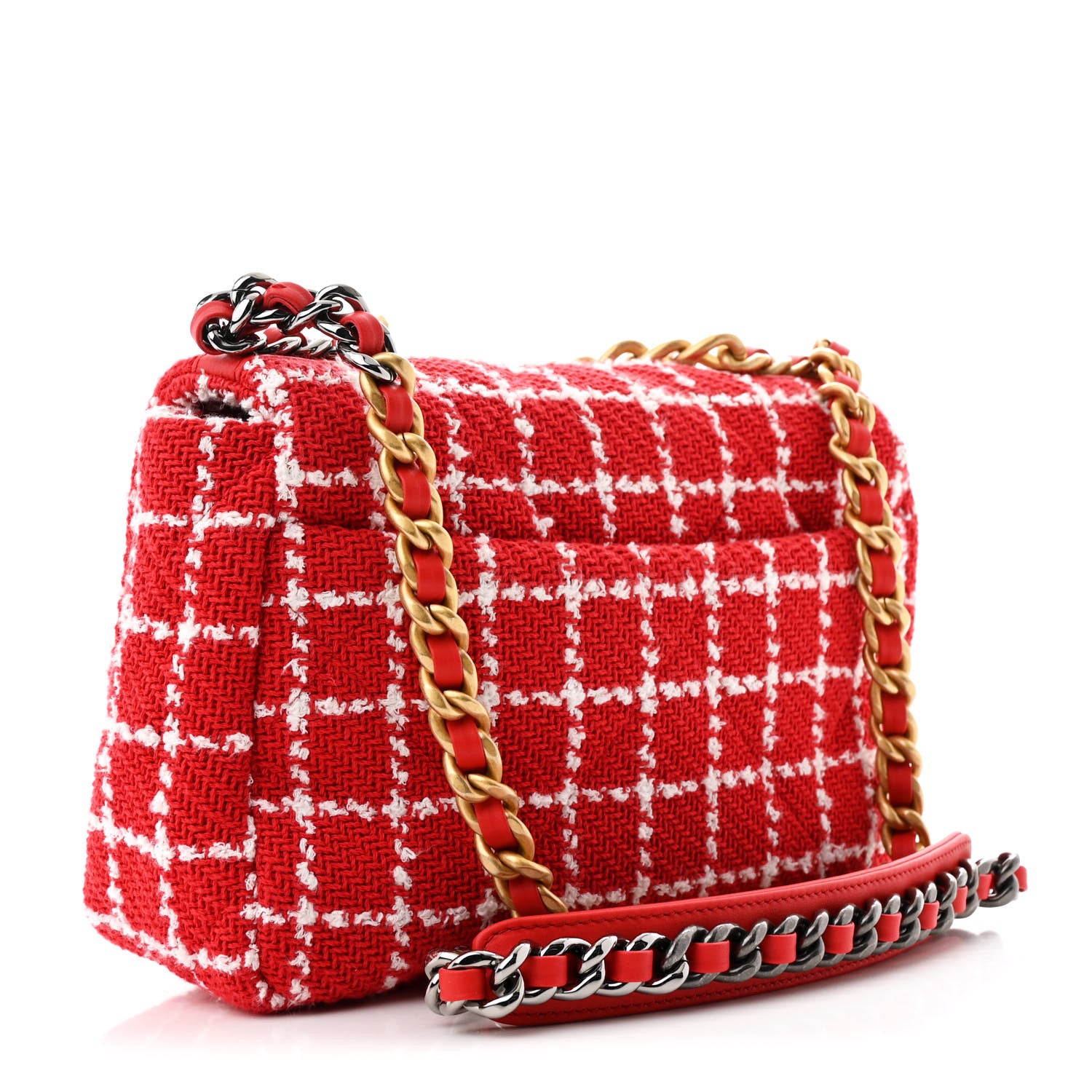 Chanel Tweed Quilted Medium Chanel 19 Flap Red White 1748307