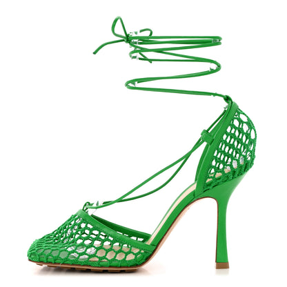 Bottega Veneta Mesh Nappa Stretch Ankle Tie 90mm Sandals 37.5 Grass 1 of 10