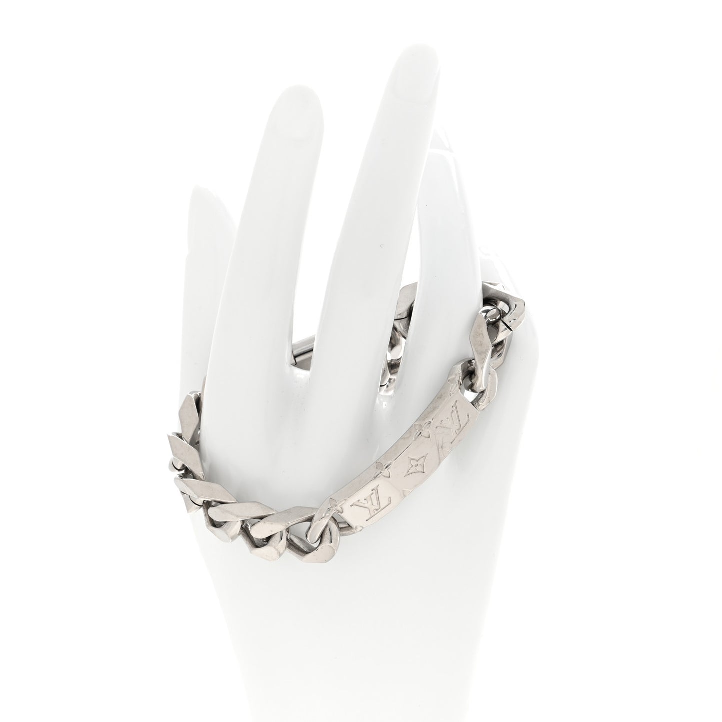 Zamac Palladium Monogram Chain Bracelet Silver