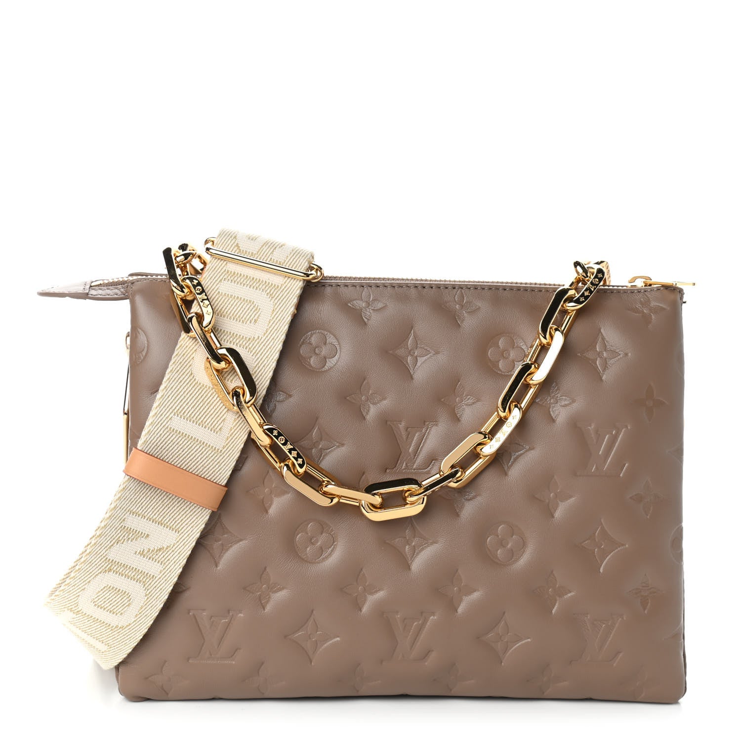 Louis Vuitton Lambskin Embossed Monogram Coussin PM Taupe 1 of 10