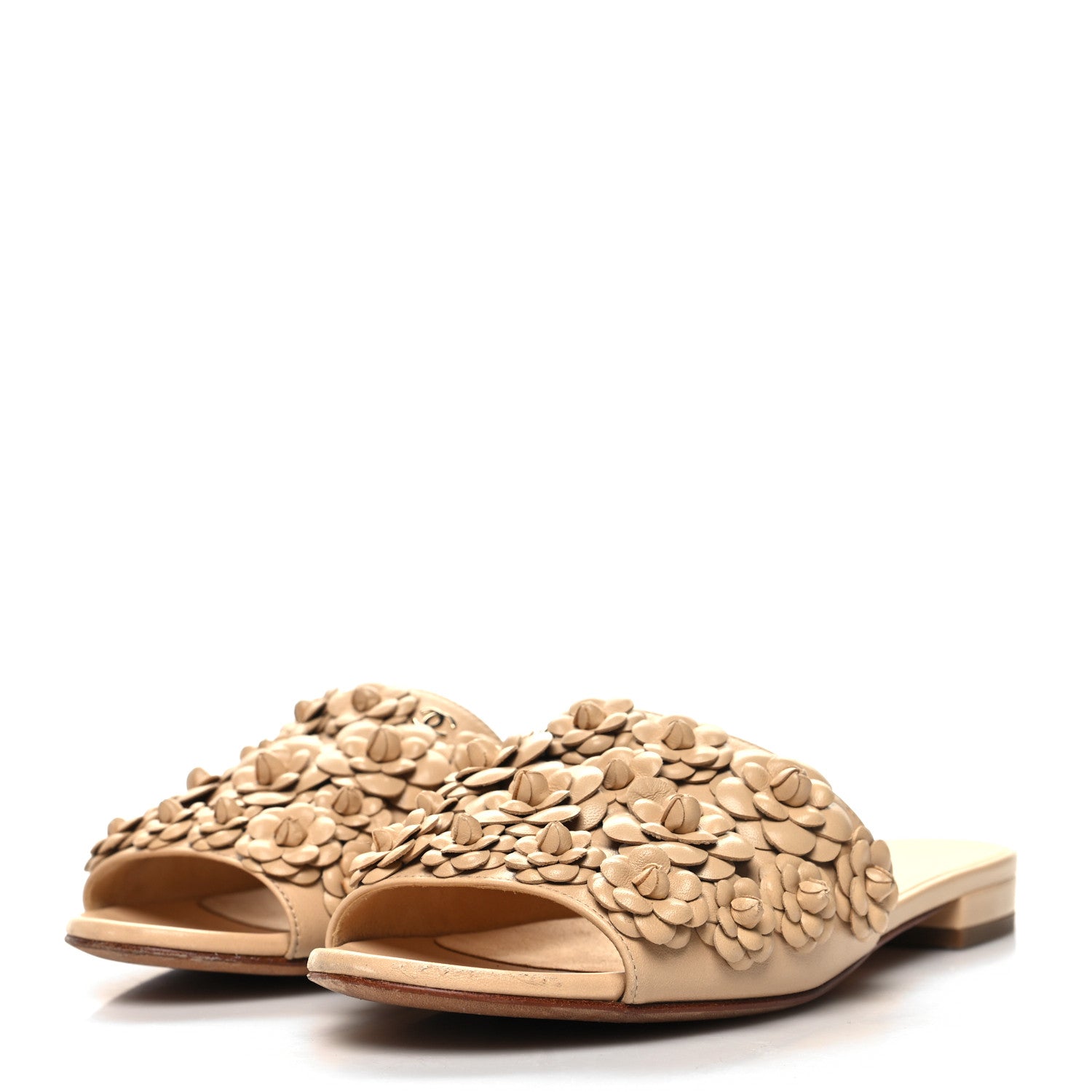 Chanel Lambskin Camellia Slide Sandals 36 Beige 3 of 9