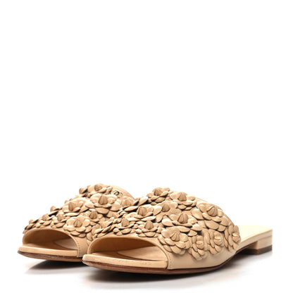 Chanel Lambskin Camellia Slide Sandals 36 Beige 3 of 9