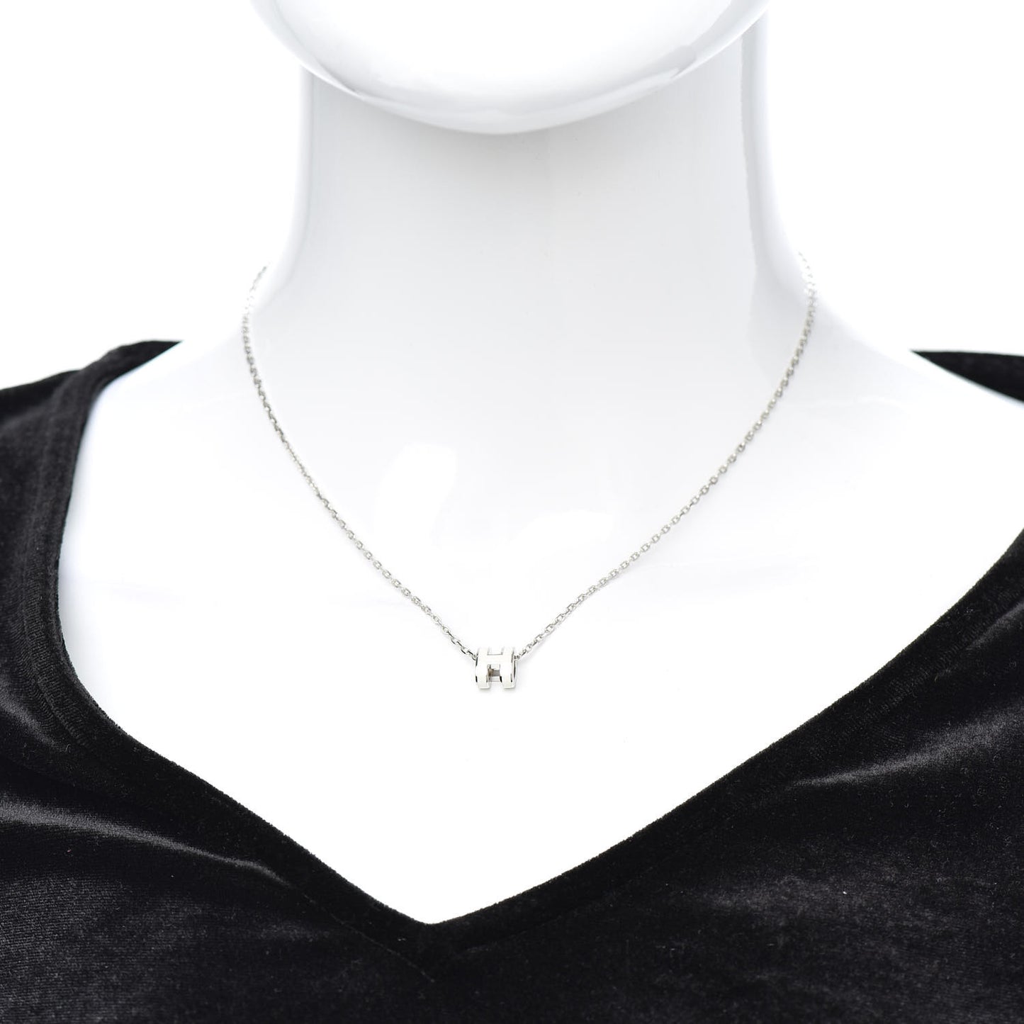 Lacquered Palladium Mini Pop H Pendant Necklace White