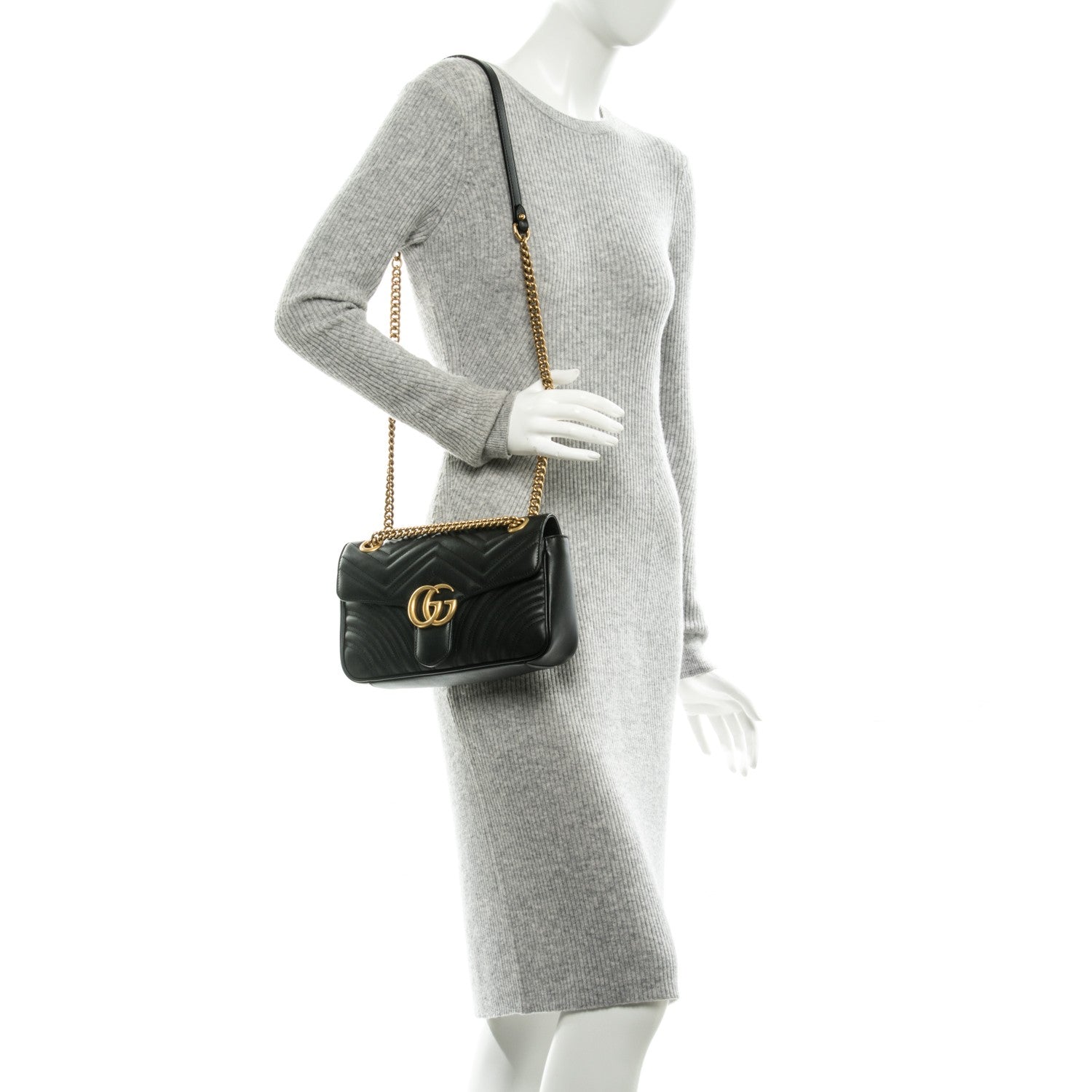 Gucci Calfskin Matelasse Small GG Marmont Shoulder Bag Black 2 of 7