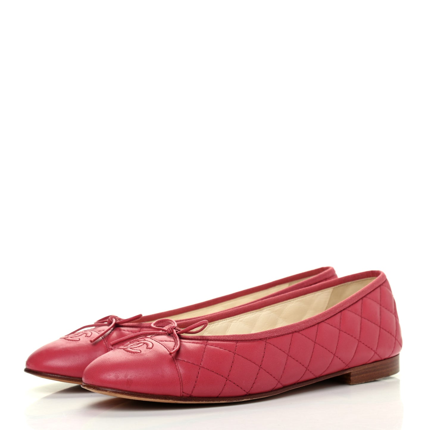 Lambskin Quilted CC Cap Toe Ballerina Flats 41 Dark Pink