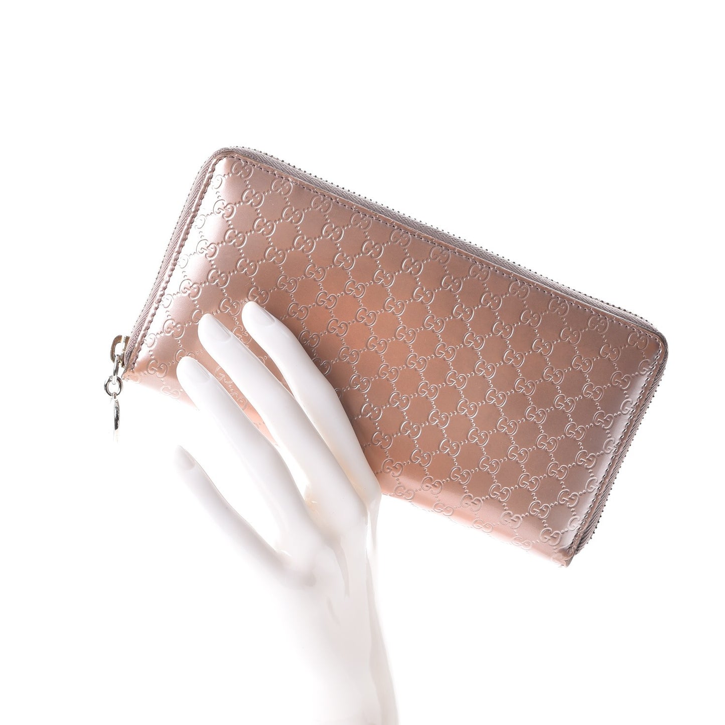 Metallic Microguccissima Zip Around Heart Wallet Pink