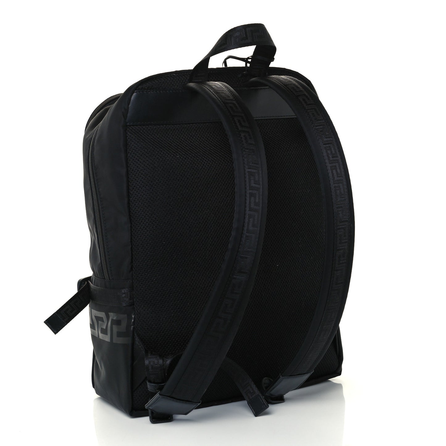 Nylon La Greca Logo Backpack Black