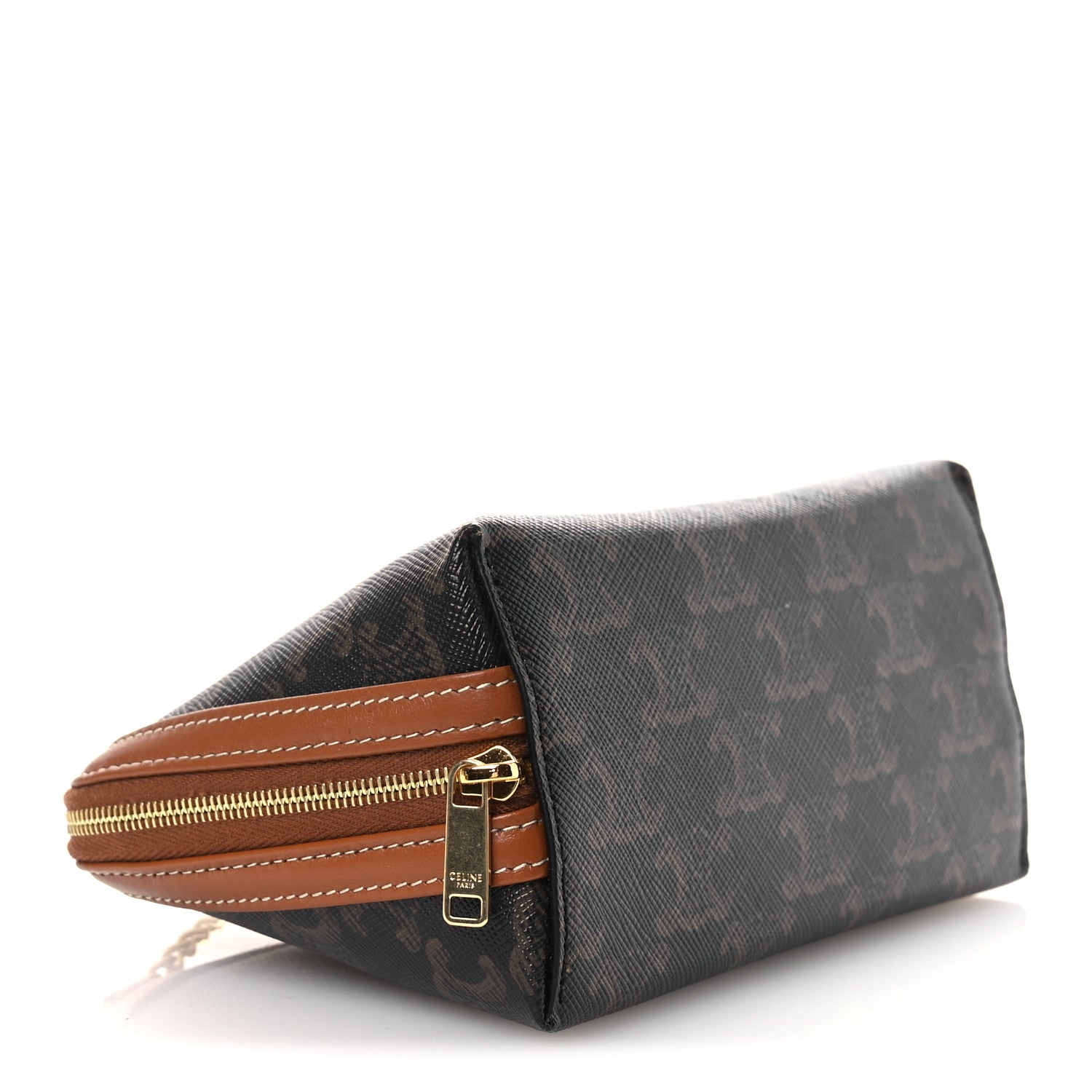 Celine Triomphe Canvas Lambskin Clutch On Chain Tan 4 of 10