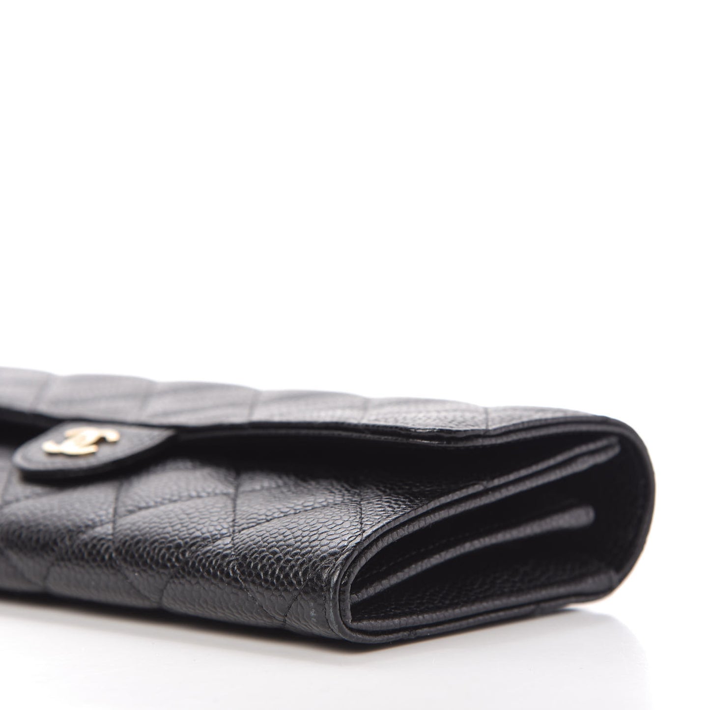 Caviar Quilted Large Gusset Flap Wallet Black