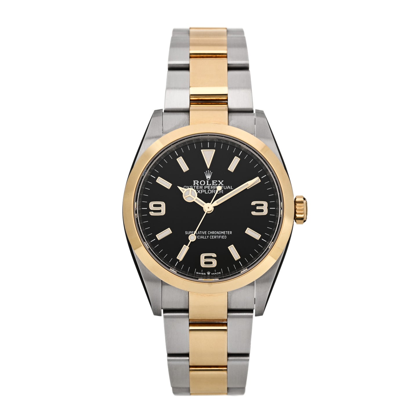 Stainless Steel 18K Yellow Gold 36mm Oyster Perpetual Explorer Watch Black 124273