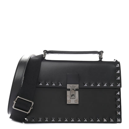 Valentino Garavani Calfskin Rockstud Flap Top Handle Crossbody Bag Black 1 of 8