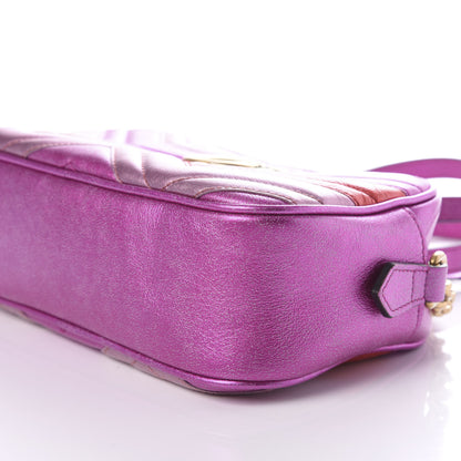 Gucci Laminated Nappa Matelasse Small GG Marmont Chain Shoulder Bag Fuxia Rosso Rosa 10 of 11