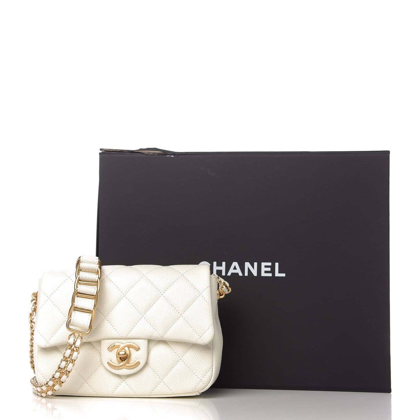 Caviar Quilted Mini Chain Soul Flap White