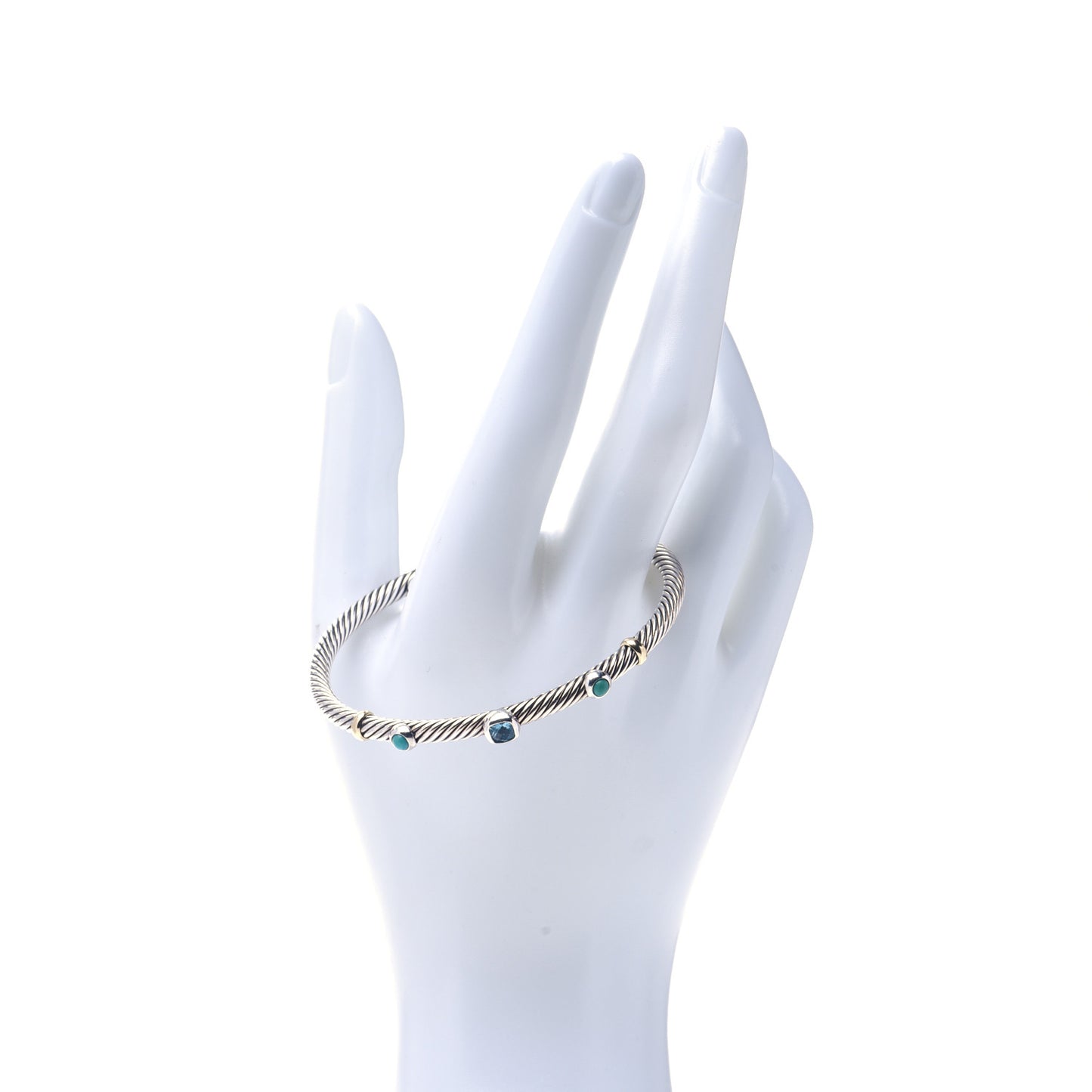 Sterling Silver 18K Yellow Gold Blue Topaz Turquoise 4mm Renaissance Bracelet