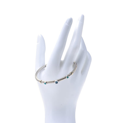 David Yurman Sterling Silver 18K Yellow Gold Blue Topaz Turquoise 4mm Renaissance Bracelet 2 of 4
