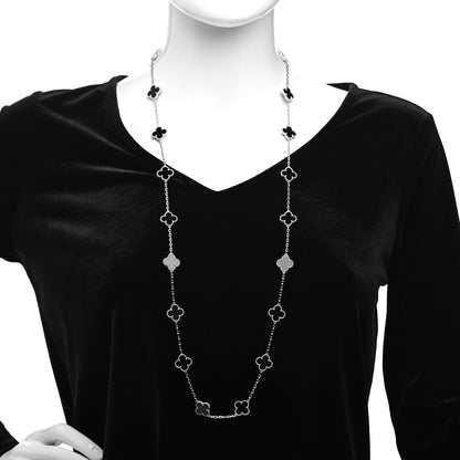 Van Cleef & Arpels 18K White Gold Black Onyx 20 Motifs Vintage Alhambra Necklace 2 of 4