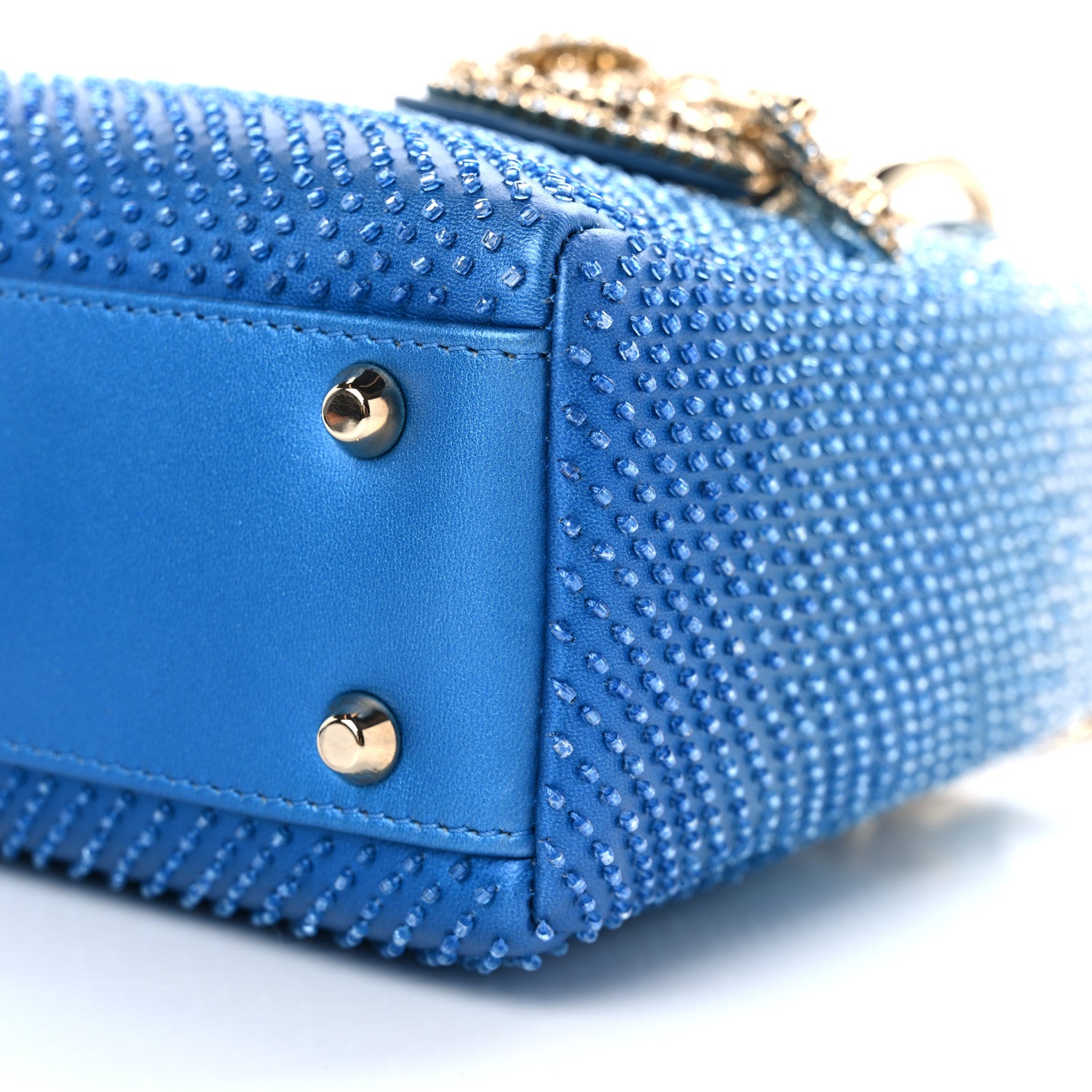 Christian Dior Metallic Calfskin Satin Bead Embroidery Cannage Mini Lady Dior Blue 9 of 9