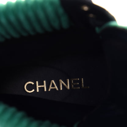 Chanel Suede Calfskin Velvet Quilted CC Combat Boots 39.5 Navy Green Black 7 of 8