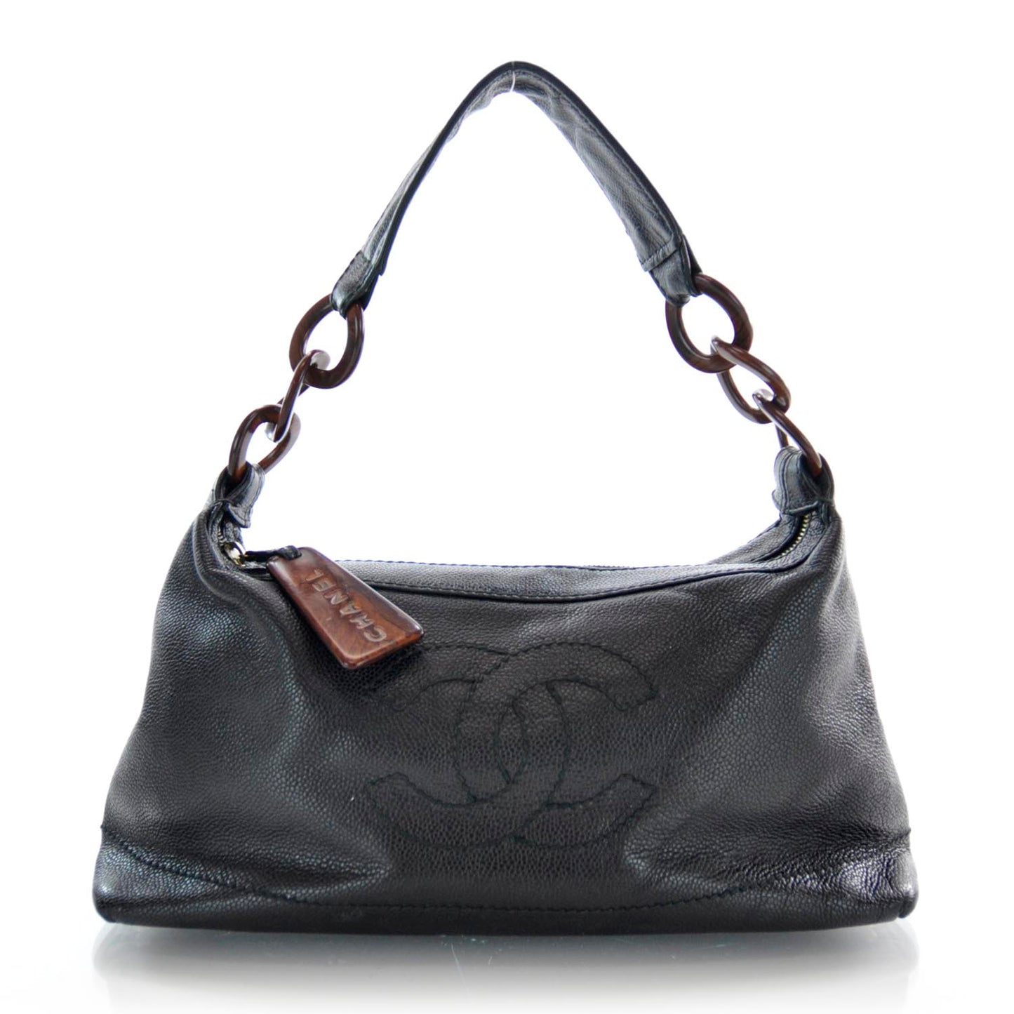 Caviar CC Wood Chain Hobo Black