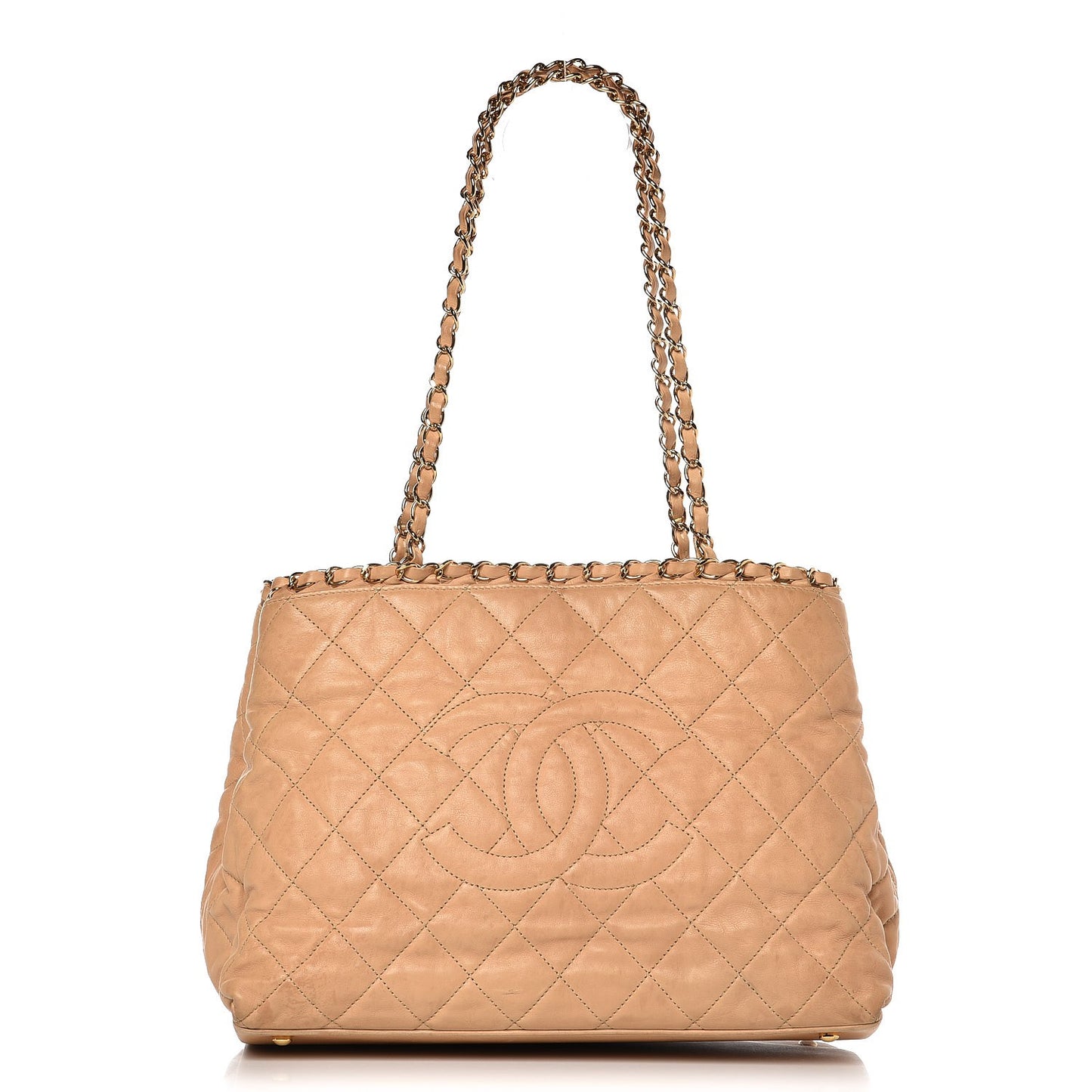 Calfskin Quilted Small Chain Me Tote Light Beige
