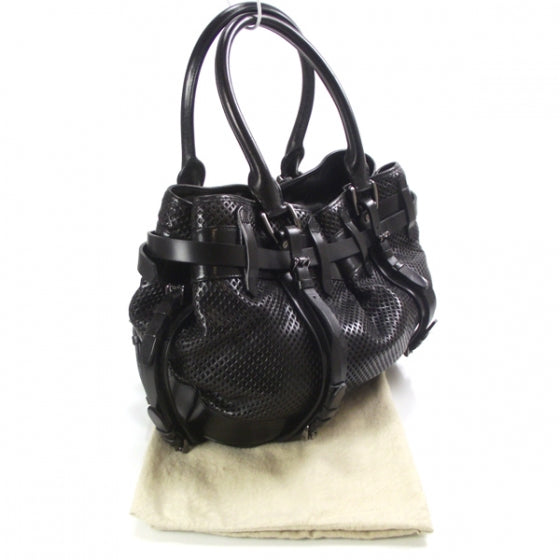 Perforated Leather Belted Bag Black