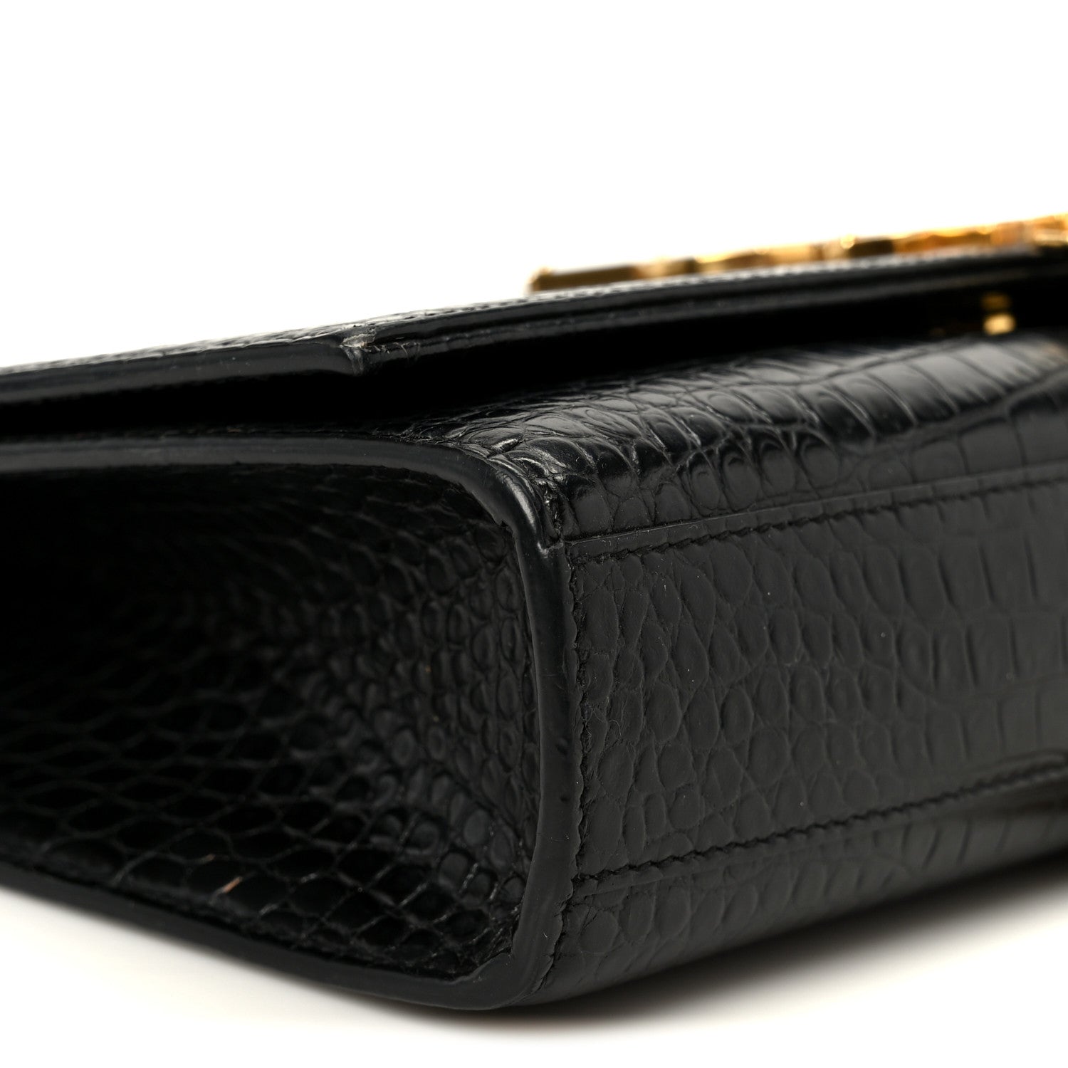 Saint Laurent Calfskin Crocodile Embossed Medium Classic Monogram Kate Tassel Satchel Black 9 of 10