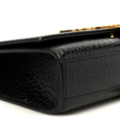 Saint Laurent Calfskin Crocodile Embossed Medium Classic Monogram Kate Tassel Satchel Black 9 of 10
