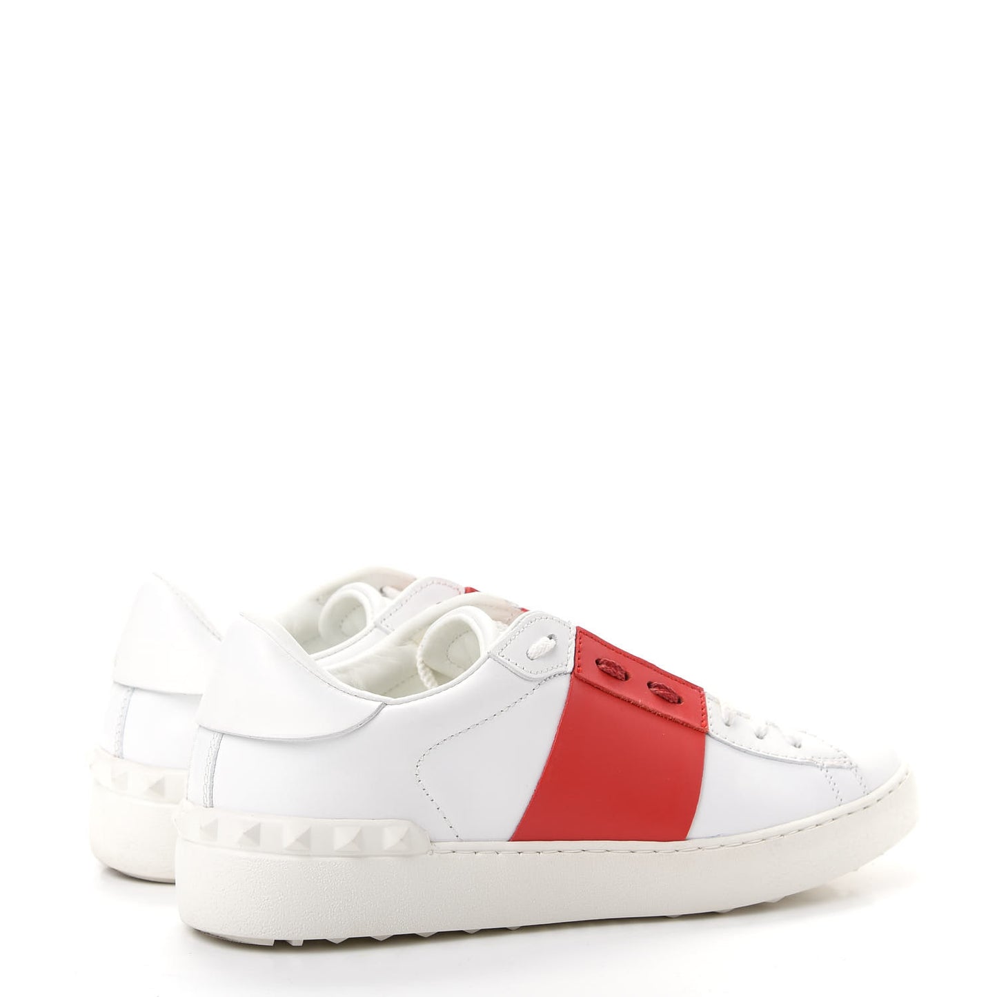 Calfskin Rockstud Open Sneakers 40 White Red