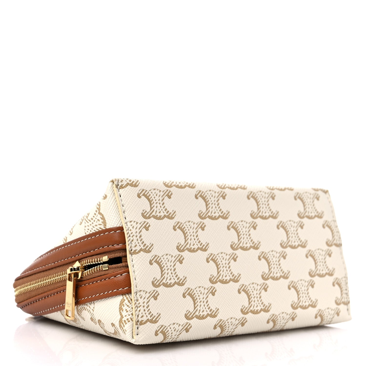 Celine Lambskin Triomphe Canvas Clutch With Chain White Tan 4 of 9