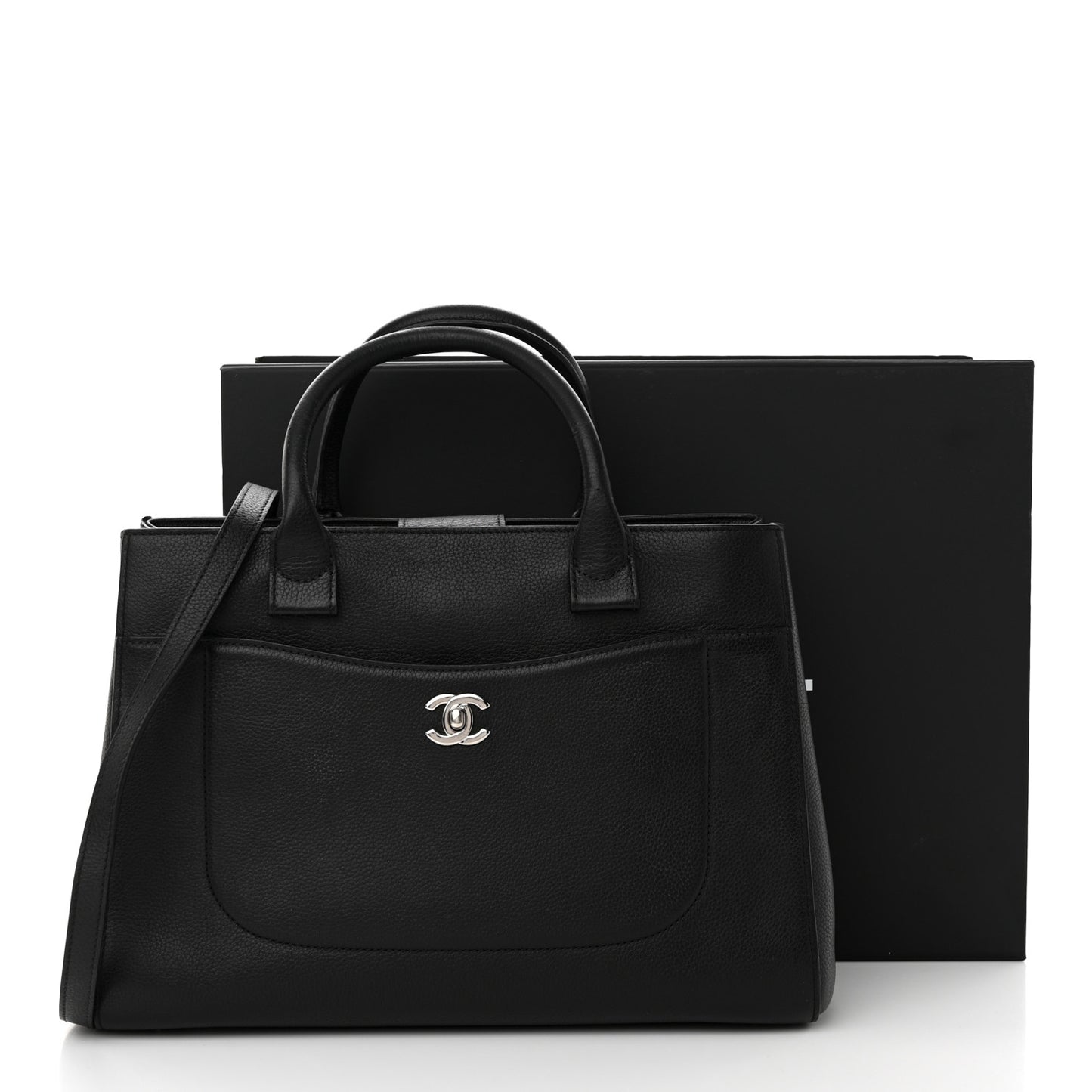 Grained Calfskin Small Neo Executive Shopper Tote Black