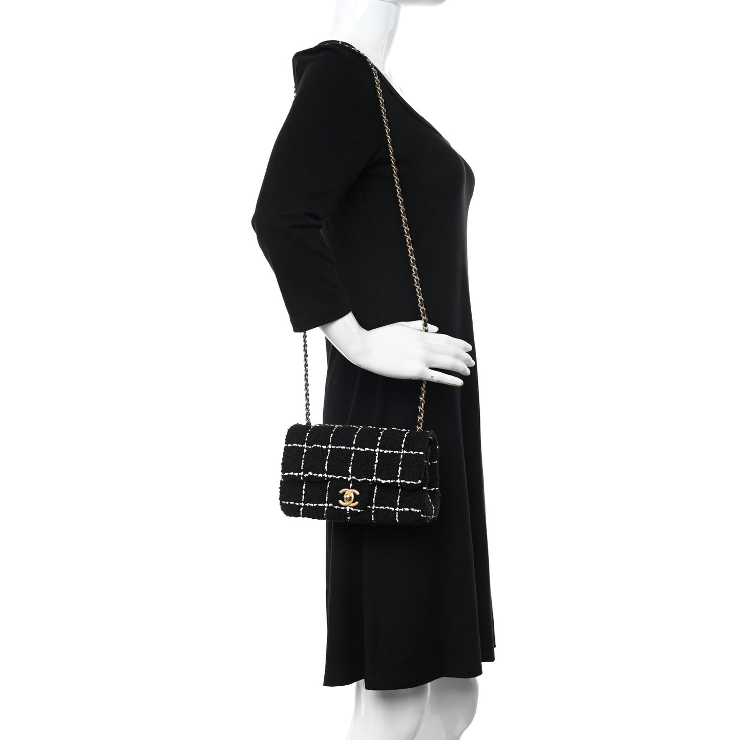 Tweed Quilted Mini Rectangular Pearl Crush Flap Black