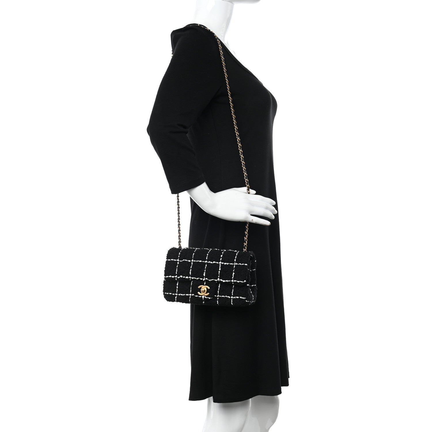 Chanel Tweed Quilted Mini Rectangular Pearl Crush Flap Black 2 of 11