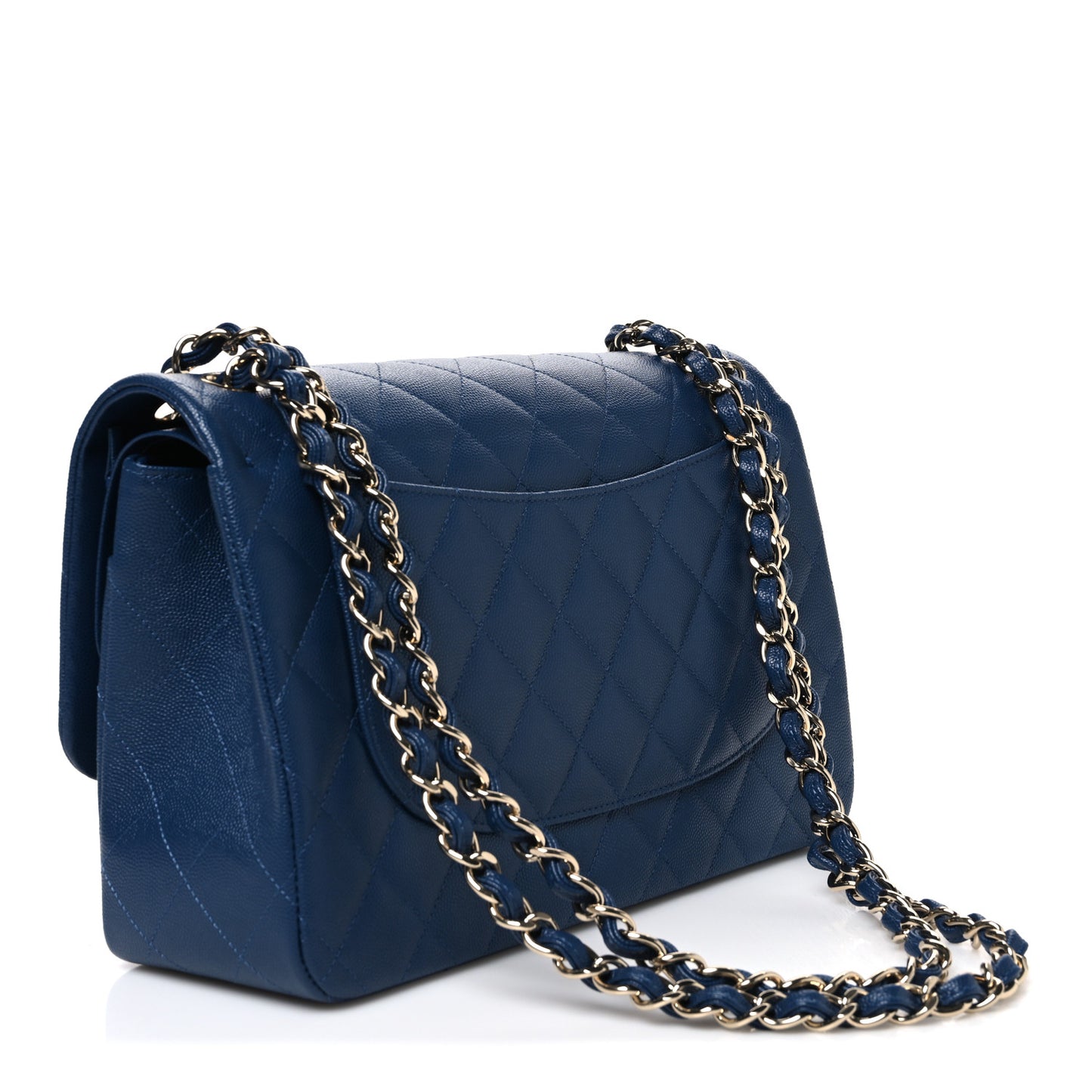 Caviar Quilted Jumbo Double Flap Navy Blue