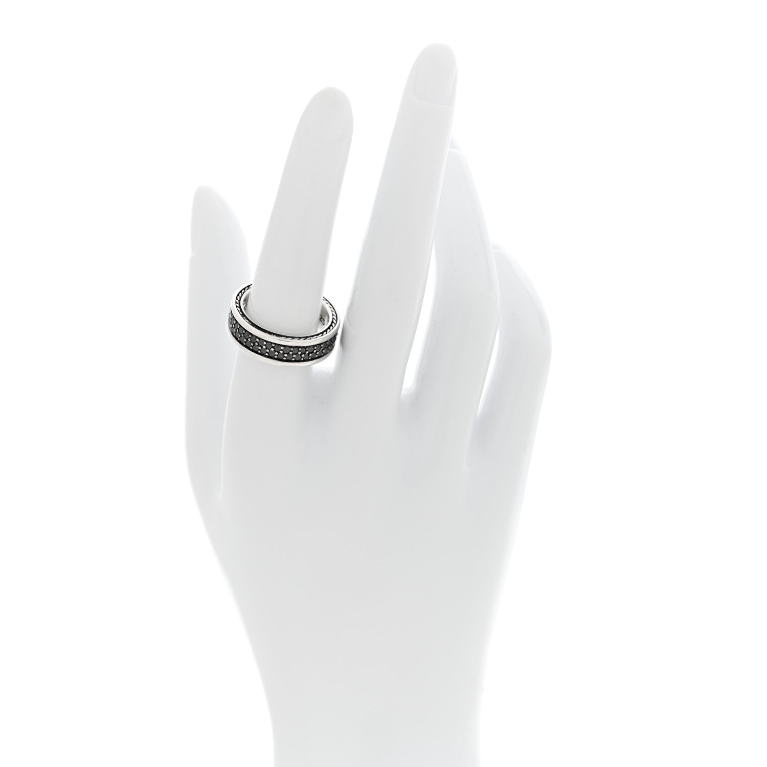 David Yurman Sterling Silver Black Diamond Streamline Two-Row Band Ring 2 of 5