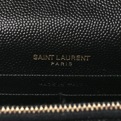 Saint Laurent Grain De Poudre Matelasse Chevron Monogram Envelope Chain Wallet Black 6 of 11