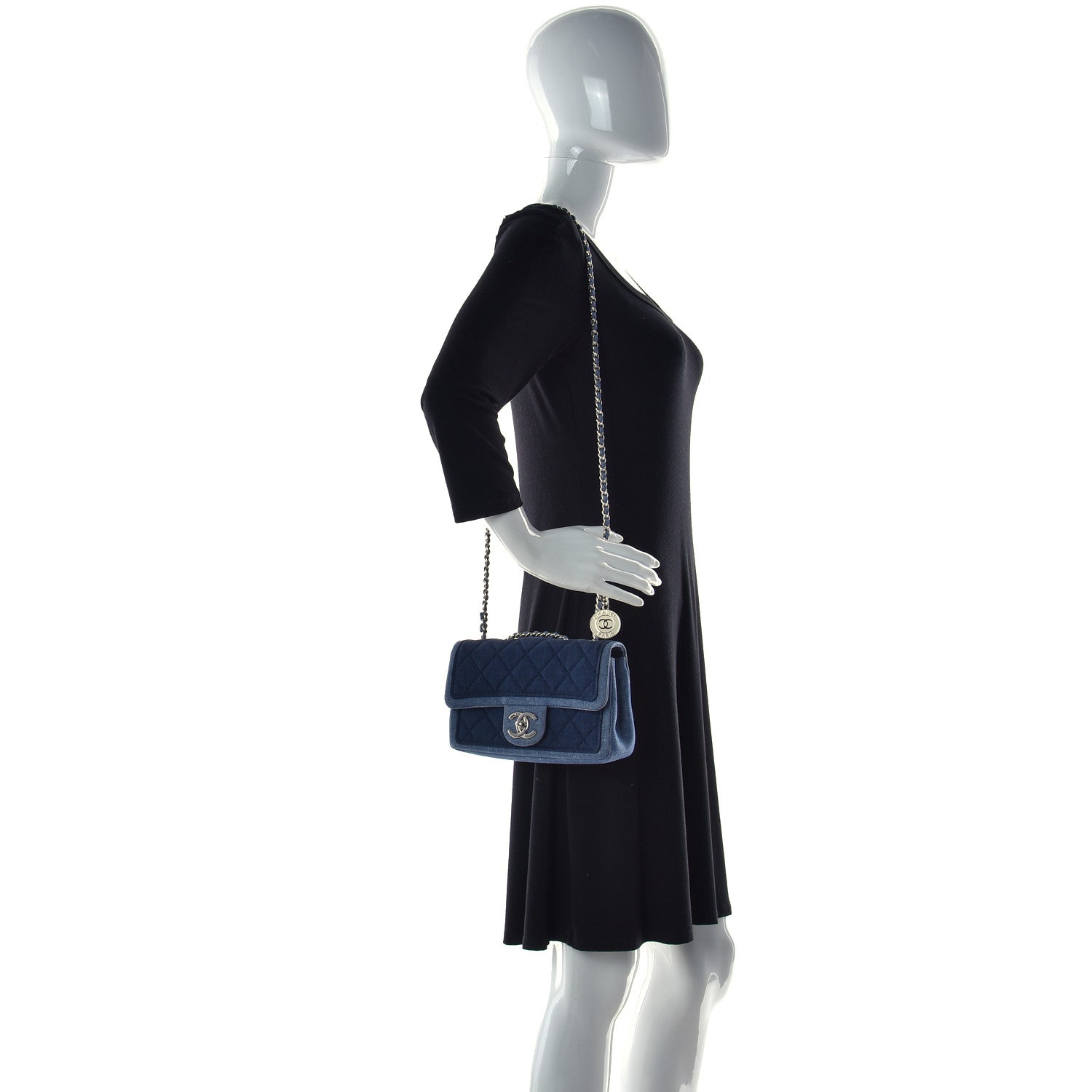 Chanel Denim Quilted Small Medallion Flap Blue 3 of 27