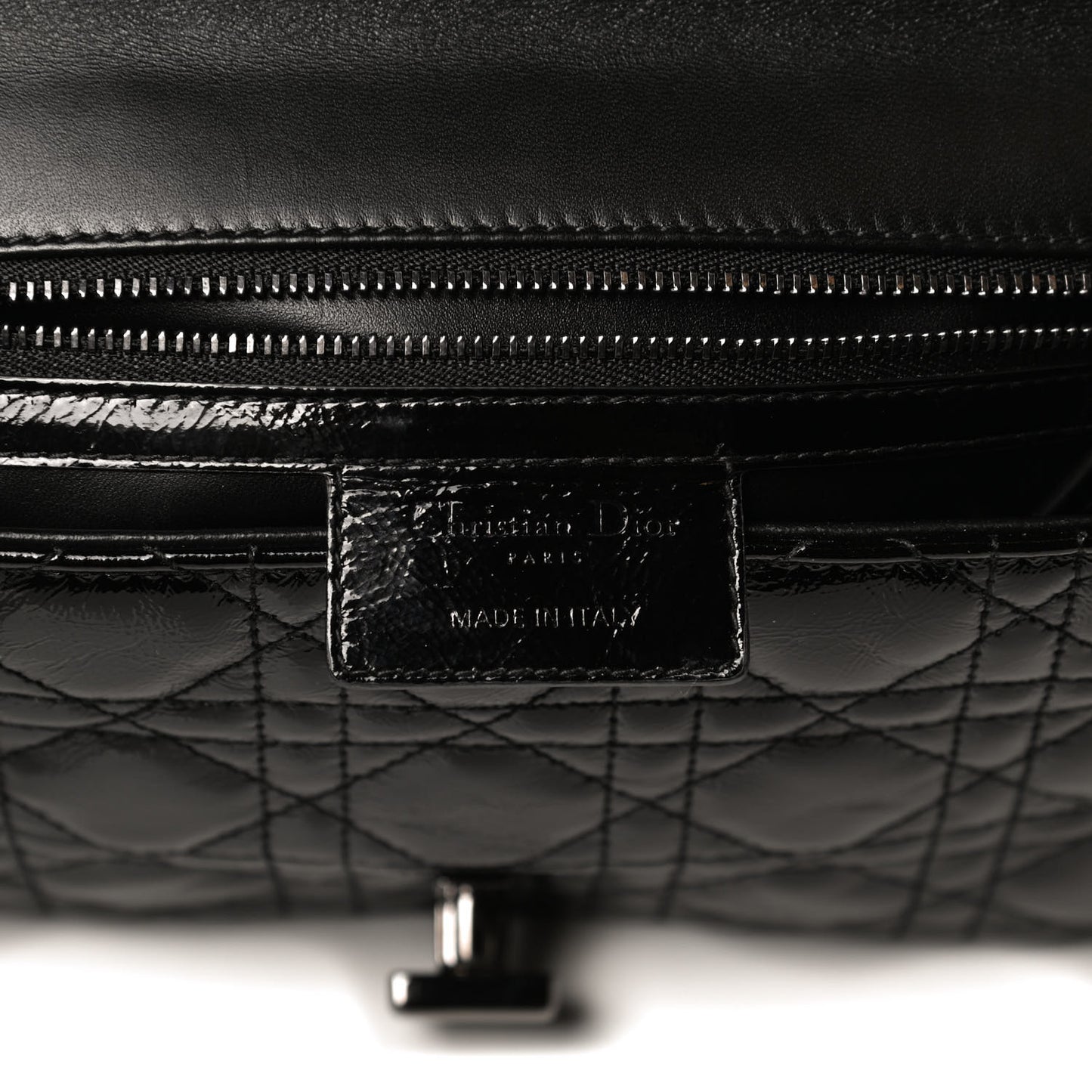 Crinkled Patent Lambskin Cannage Medium Caro Bag Black