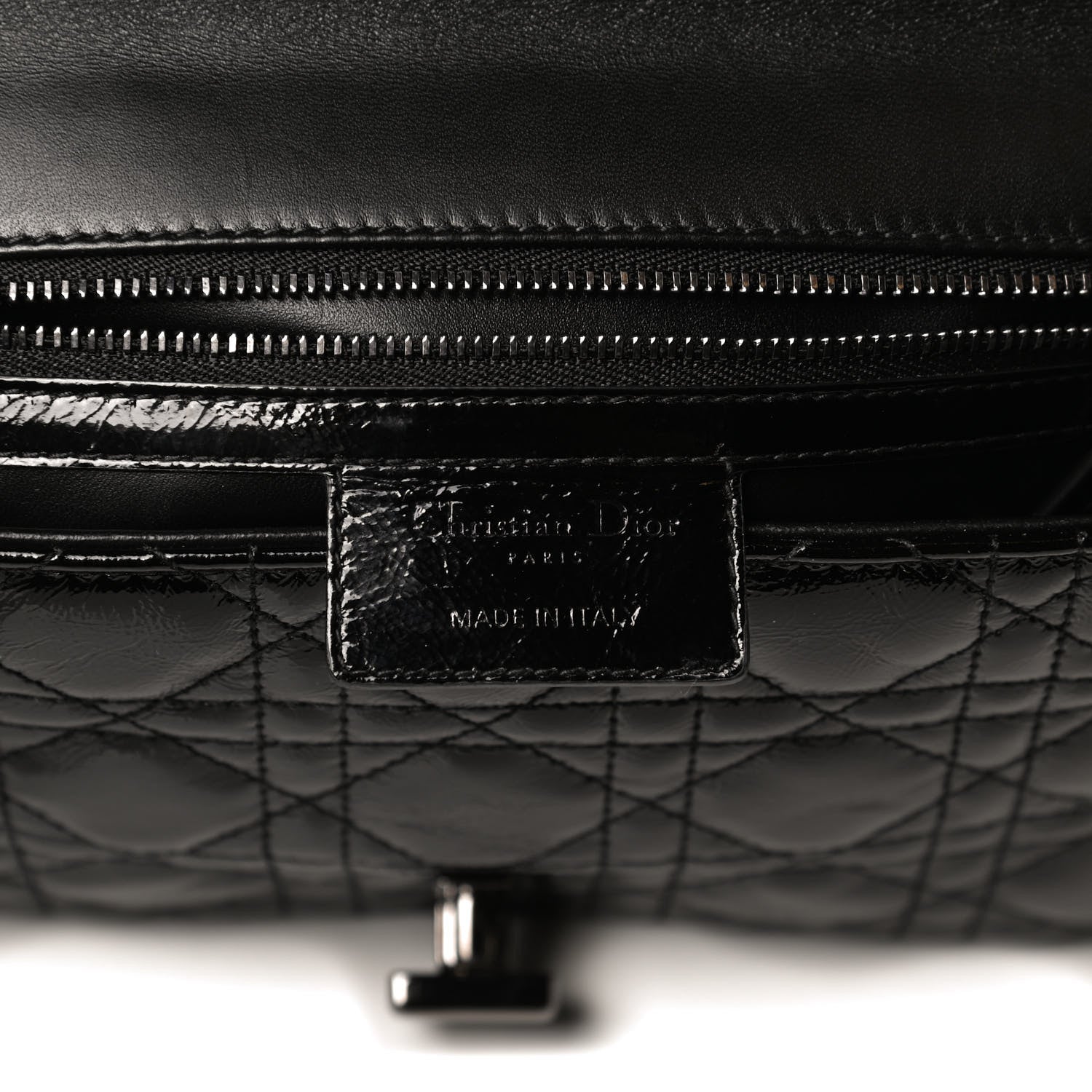 Christian Dior Crinkled Patent Lambskin Cannage Medium Caro Bag Black 10 of 16