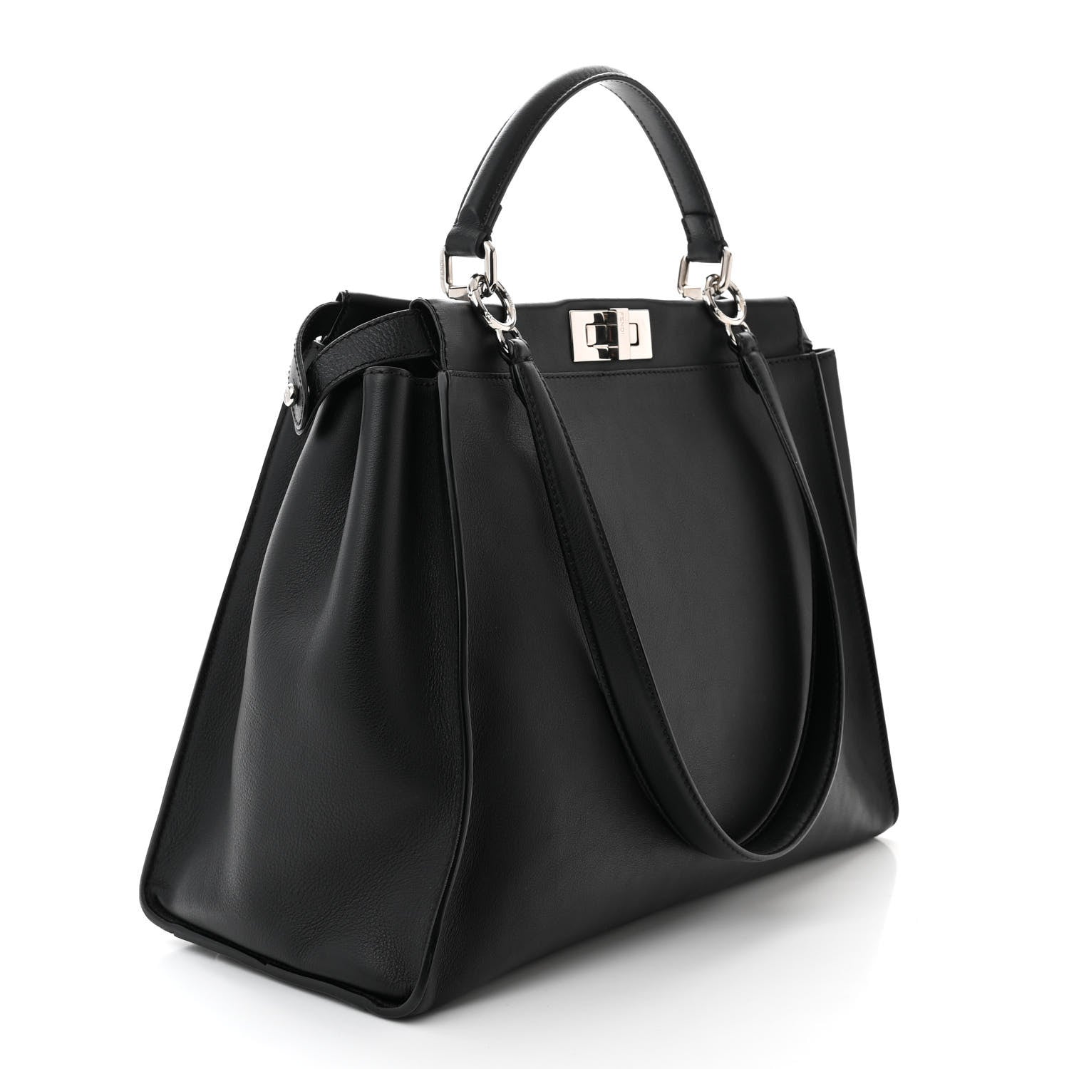 Fendi Vitello Dolce Marmol Patent Crocodile Trapuntata Large Peekaboo Iconic Satchel Black Fumo 3 of 11