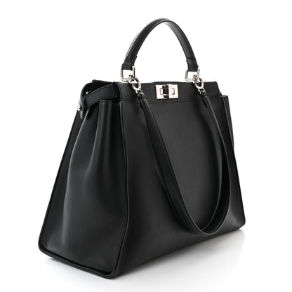 Fendi Vitello Dolce Marmol Patent Crocodile Trapuntata Large Peekaboo Iconic Satchel Black Fumo 3 of 11