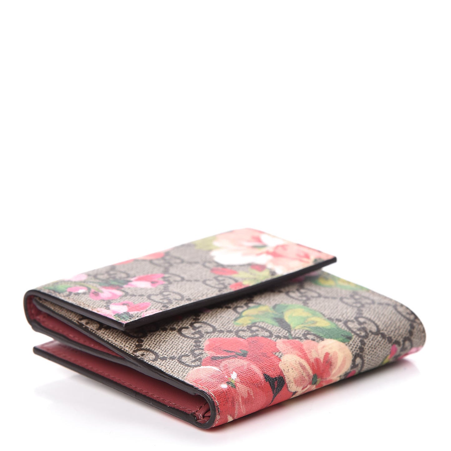 GG Supreme Monogram Blooms French Flap Wallet Beige Multicolor Dry Rose