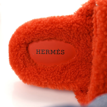 Hermes Woolskin Womens Chypre Sandals 39 Orange 7 of 8