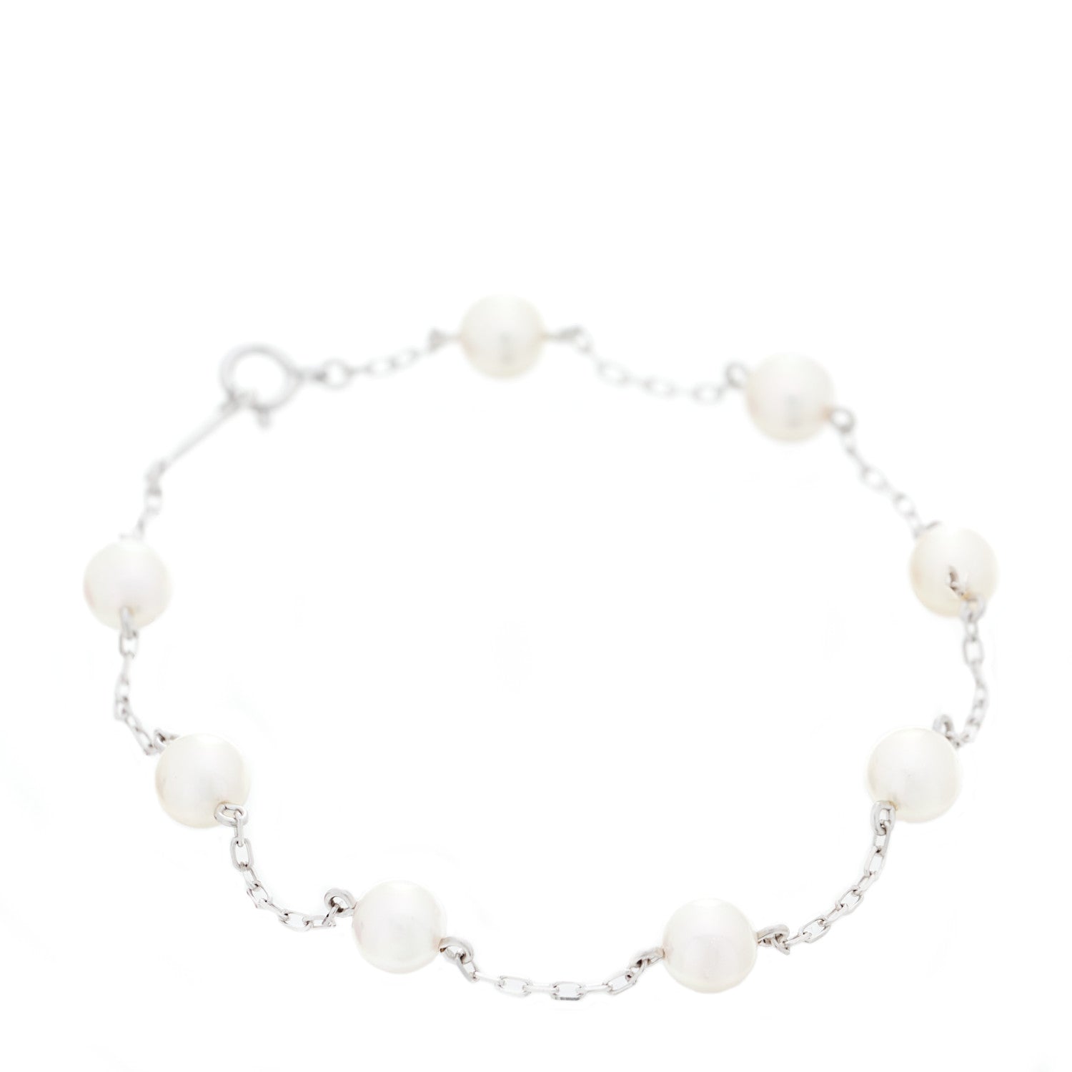 Mikimoto 18K White Gold 5mm Akoya Pearl Station Bracelet 1 of 4