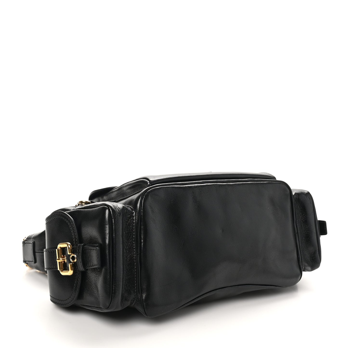 Shiny Calfskin Medium Double Carry Camera Bag Black