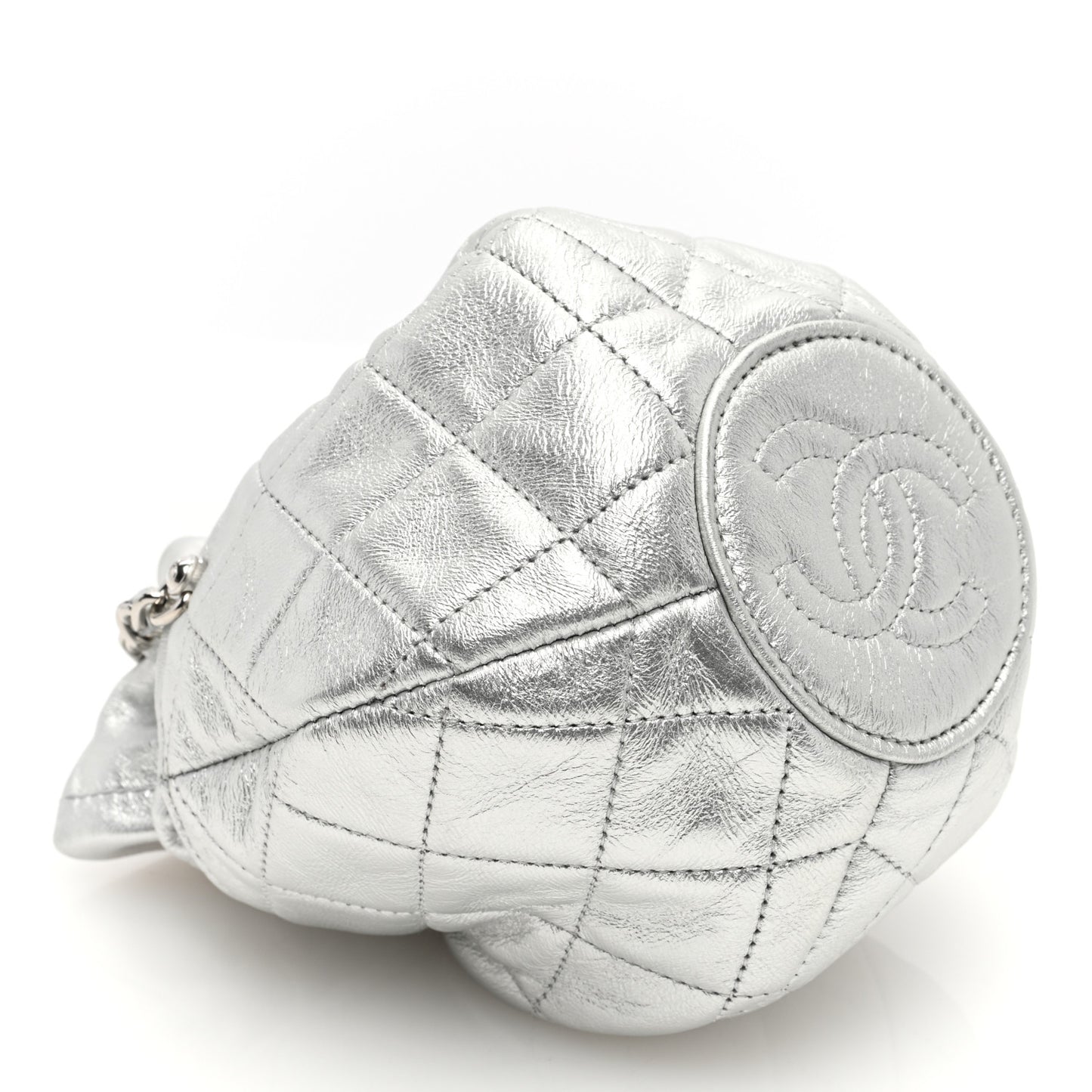 Metallic Aged Calfskin Quilted Small Gabrielle Bucket Silver